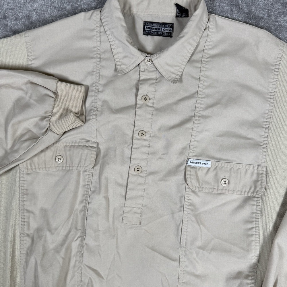 Vintage Members Only Shirt Men's XL‎ Beige Long Sleeve Polo Stretch Dad